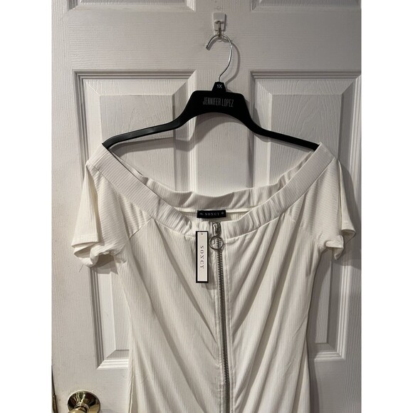 Soncy Off Shoulder Dress Womens PLUS Sz 1X Double Zipper Sexy Ribbed Knit New - Picture 6 of 8